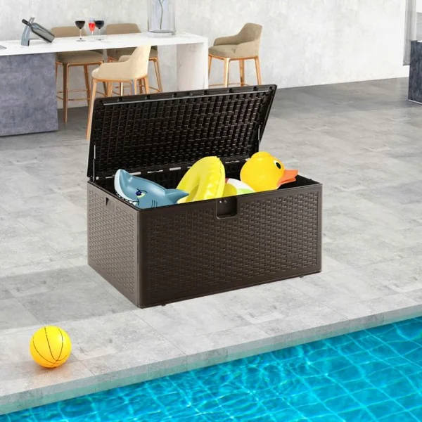 Coffre de Rangement Extérieure en HDPE 454 Grande Boîte de Rangement avec Couvercle Verrouillable 127 x 67 x 65 cm