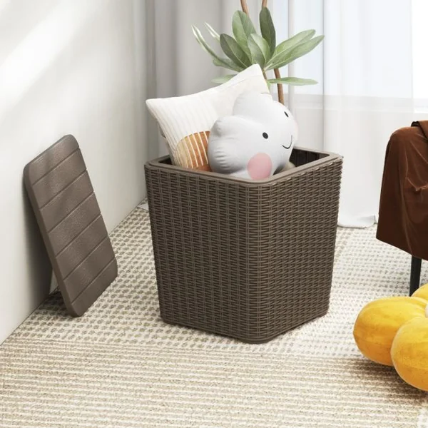Coffre de Rangement Extérieure en Résine 43L Couvercle Amovible pour Porche Terrasse Marron
