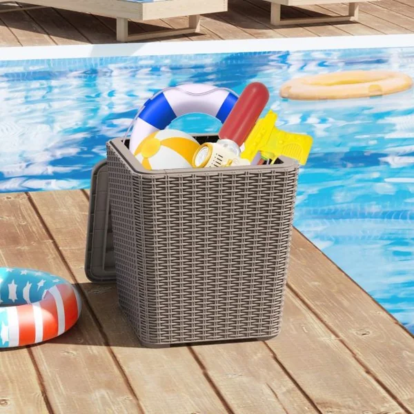 Coffre de Rangement Extérieure en Résine 43L Couvercle Amovible pour Porche Terrasse Marron