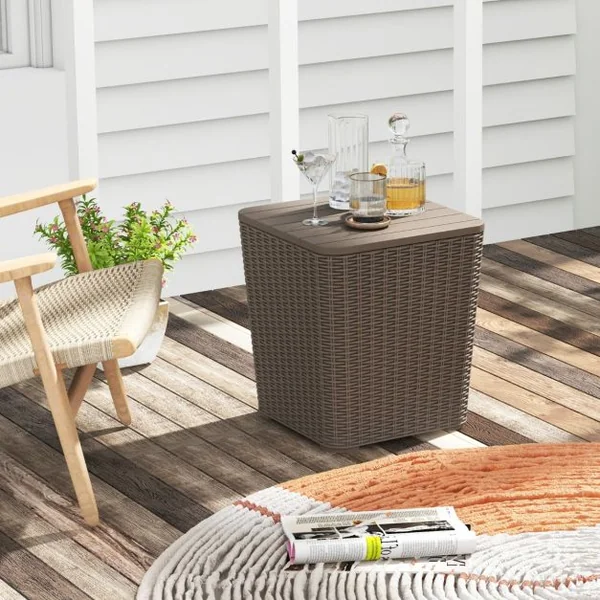 Coffre de Rangement Extérieure en Résine 43L Couvercle Amovible pour Porche Terrasse Marron