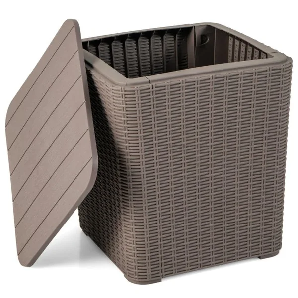 Coffre de Rangement Extérieure en Résine 43L Couvercle Amovible pour Porche Terrasse Marron