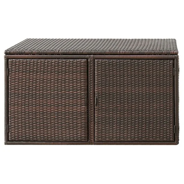 Coffre de Rangement Jardin 335L en Rotin PE Charge Max.120 kg Cadre en Acier avec 2 Etagères 115 x 60 x 65 CM Gris/Marron/Noir