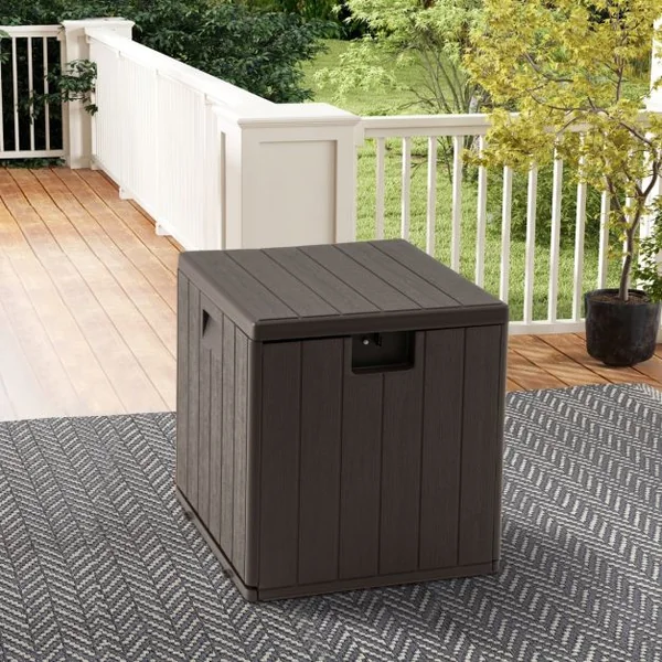 Coffre Rangement Verrouillable de 117L en HDPE 52 x 51 x 51 CM Extérieur/Intérieur avec Poignées et Bandes de Sécurité