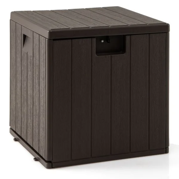 Coffre Rangement Verrouillable de 117L en HDPE 52 x 51 x 51 CM Extérieur/Intérieur avec Poignées et Bandes de Sécurité