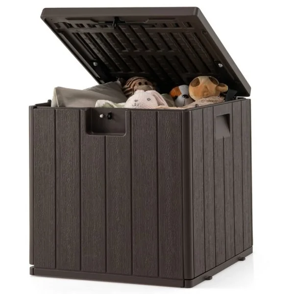 Coffre Rangement Verrouillable de 117L en HDPE 52 x 51 x 51 CM Extérieur/Intérieur avec Poignées et Bandes de Sécurité