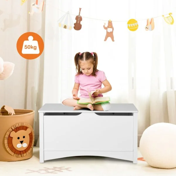 Coffre à Jouets en Bois avec Couvercle Rabattable Banc de Rangement Enfants avec Poignée Creuse pour Salon Chambre d’Enfants Crèche 90 x 40 x 49 CM