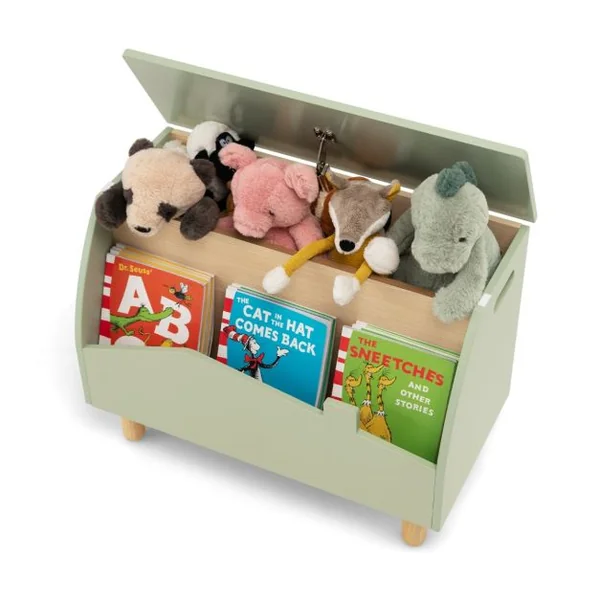 Coffre à Jouets en Boisavec Etagère de Présentation Boîte de Rangementpour Filles Garçons 60 x 33 x 44 cm Blanc/Vert/Rose