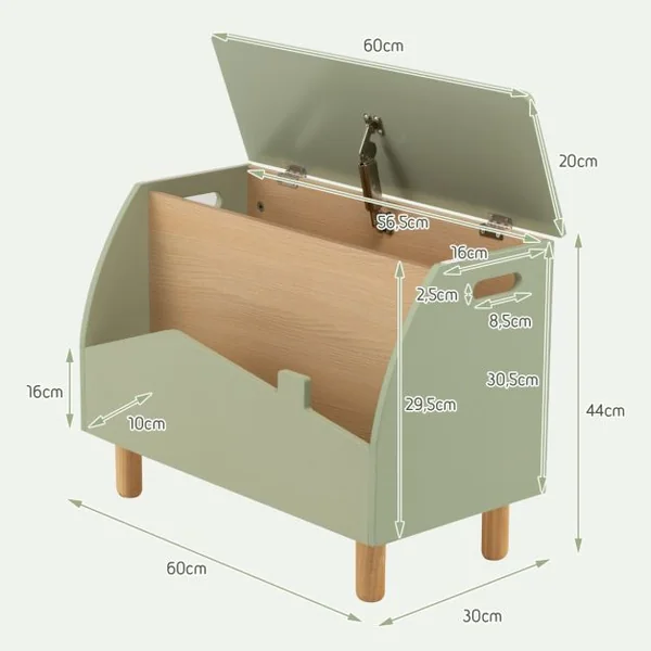 Coffre à Jouets en Boisavec Etagère de Présentation Boîte de Rangementpour Filles Garçons 60 x 33 x 44 cm Blanc/Vert/Rose