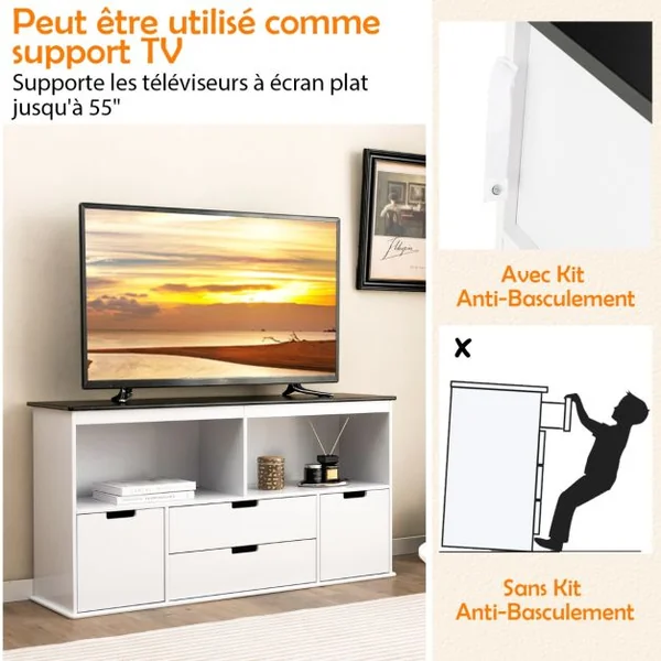 Coffre à Jouets pour Enfant avec Dessus de Tableau Noir Compartiment Ouvert 2 Tiroirs et 2 Bacs pour Chambre d'Enfant