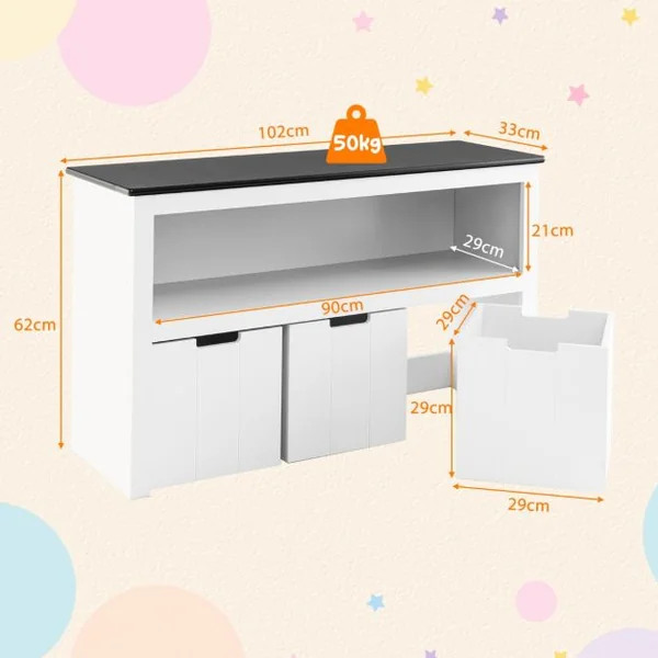 Coffre à Jouets pour Enfant avec Dessus de Tableau Noir Compartiment Ouvert et 3 Bacs pour Chambre d'Enfant Salon