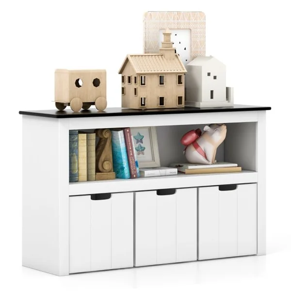Coffre à Jouets pour Enfant avec Dessus de Tableau Noir Compartiment Ouvert et 3 Bacs pour Chambre d'Enfant Salon