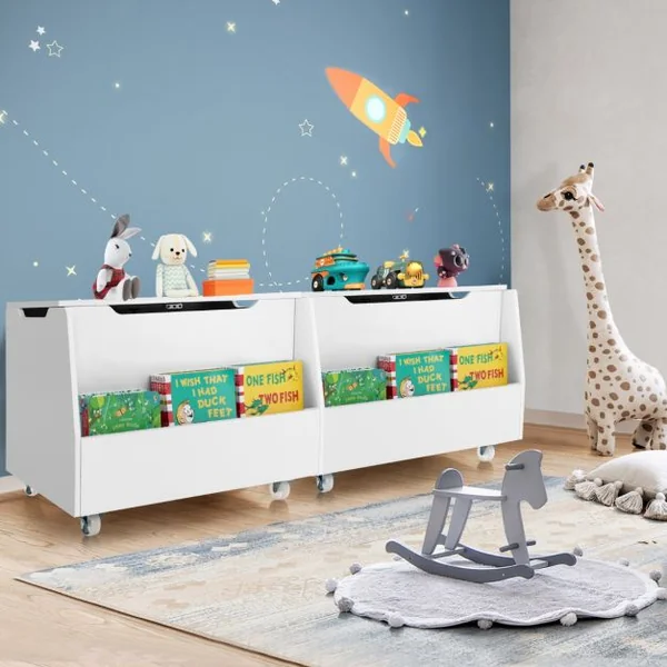 Coffre à Jouets pour Enfants Banc de Rangement en Bois Bibliothèque Couvercle Rabattable pour Chambre d'Enfant Salle de Jeux Blanc