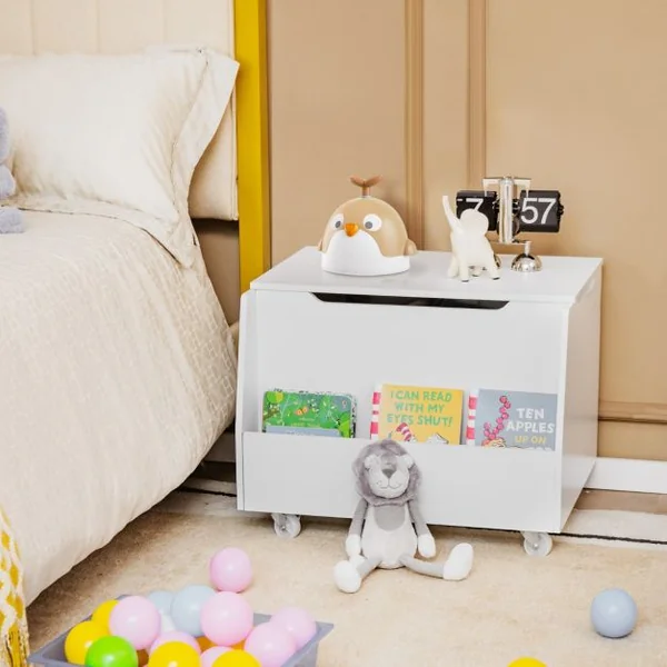 Coffre à Jouets pour Enfants Banc de Rangement en Bois Bibliothèque Couvercle Rabattable pour Chambre d'Enfant Salle de Jeux Blanc
