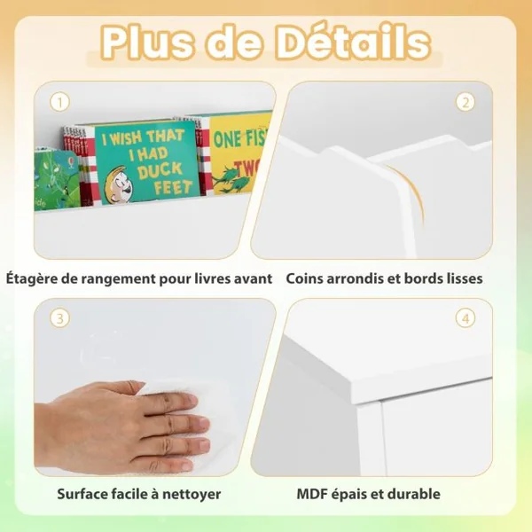 Coffre à Jouets pour Enfants Banc de Rangement en Bois Bibliothèque Couvercle Rabattable pour Chambre d'Enfant Salle de Jeux Blanc