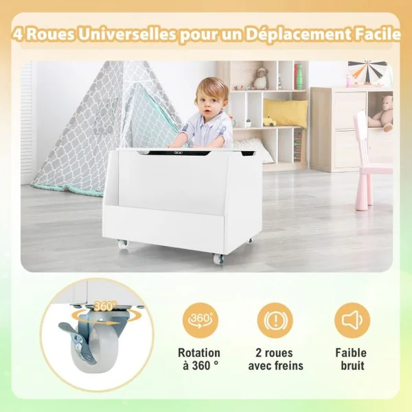 Coffre à Jouets pour Enfants Banc de Rangement en Bois Bibliothèque Couvercle Rabattable pour Chambre d'Enfant Salle de Jeux Blanc