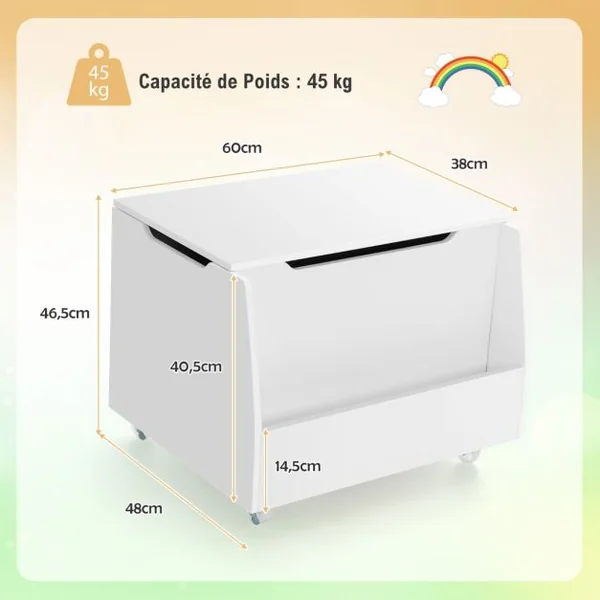 Coffre à Jouets pour Enfants Banc de Rangement en Bois Bibliothèque Couvercle Rabattable pour Chambre d'Enfant Salle de Jeux Blanc