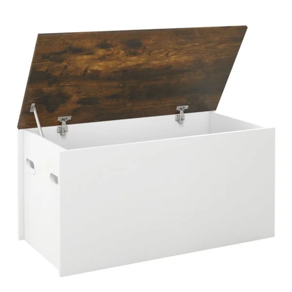 Coffre-banc de Rangement Couvercle Rabattable Design Anticollision pour Couvertures Jouets Collations Blanc