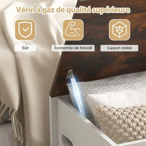 Coffre-banc de Rangement Couvercle Rabattable Design Anticollision pour Couvertures Jouets Collations Blanc