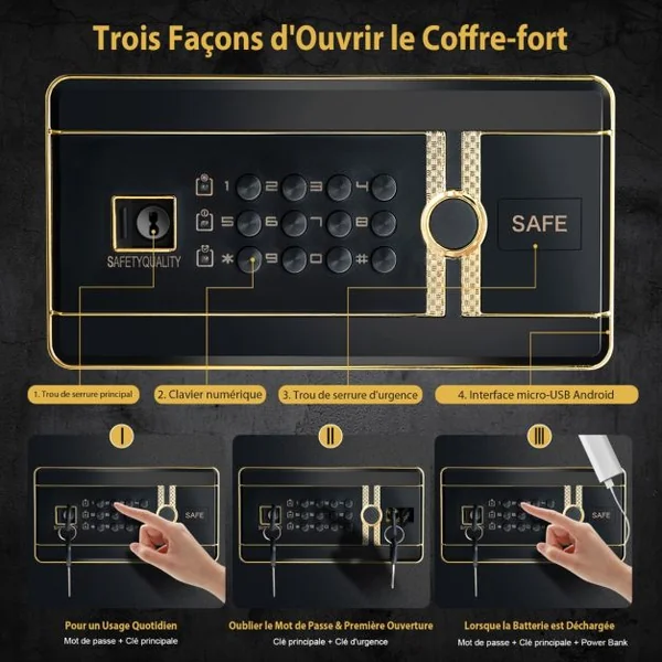 Coffre-fort de 28,31 Litres avec Clavier Numérique et Serrure à Clé avec Armoire Verrouillable Intégrée et Double Clé