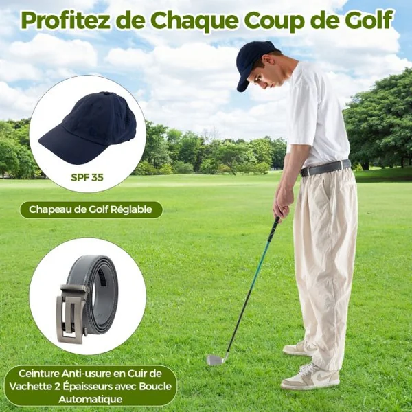Coffret Cadeau de Golf pour Homme/Femme Ensemble Complet d'Accessoires de Golf avec Balles Tees Serviette Ceinture Chapeau Outil de Divot
