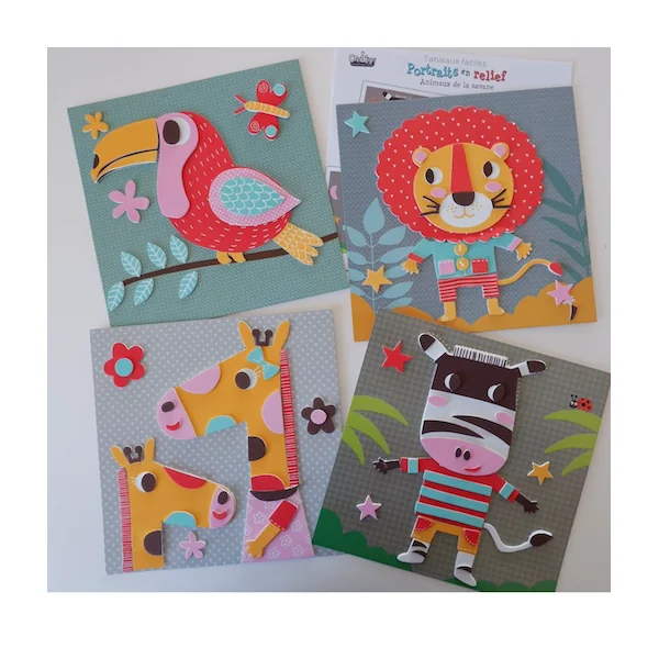 Coffret créatif pour enfants, Portraits en relief "Animaux de la savane"