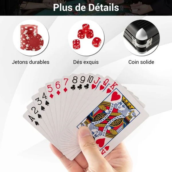 Coffret de Poker avec 500 jetons Mallette de Poker pour 2 à 4 Joueurs Verrouillable en aluminium jeux de cartes dés Noir