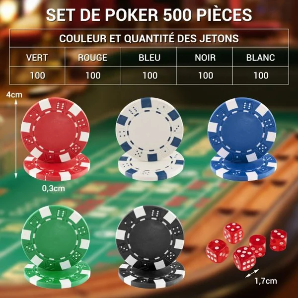 Coffret de Poker avec 500 jetons Mallette de Poker pour 2 à 4 Joueurs Verrouillable en aluminium jeux de cartes dés Noir