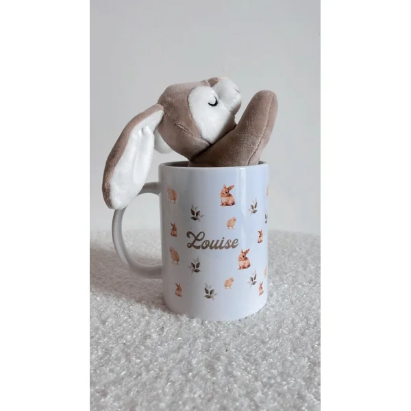 Coffret Mug + Peluche lapin personnalisé – Spécial Pâques | Hey Mama