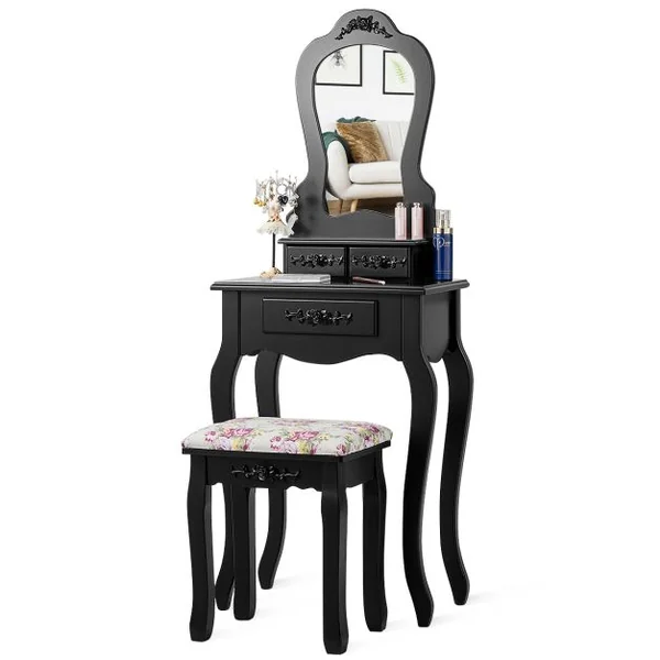 Coiffeuse avec Tabouret Table de Maquillage avec 3 Tiroirs et Dessus Amovible Blanc