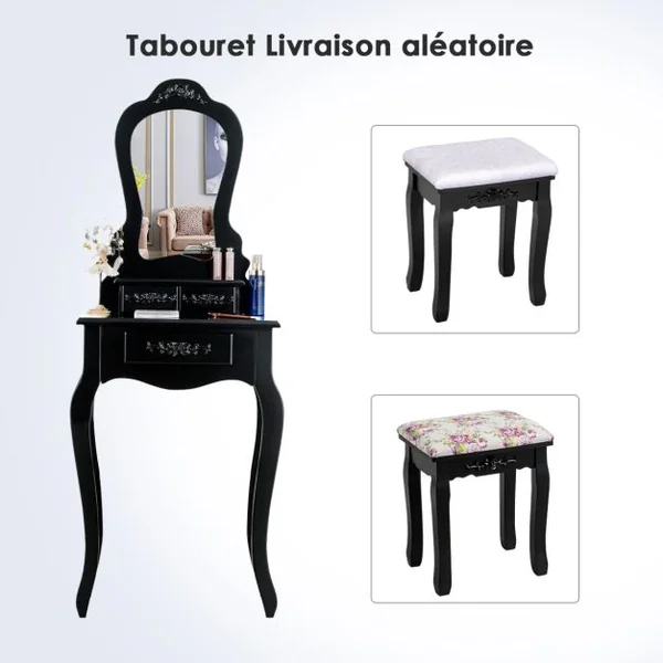 Coiffeuse avec Tabouret Table de Maquillage avec 3 Tiroirs et Dessus Amovible Blanc
