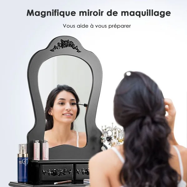 Coiffeuse avec Tabouret Table de Maquillage avec 3 Tiroirs et Dessus Amovible Blanc