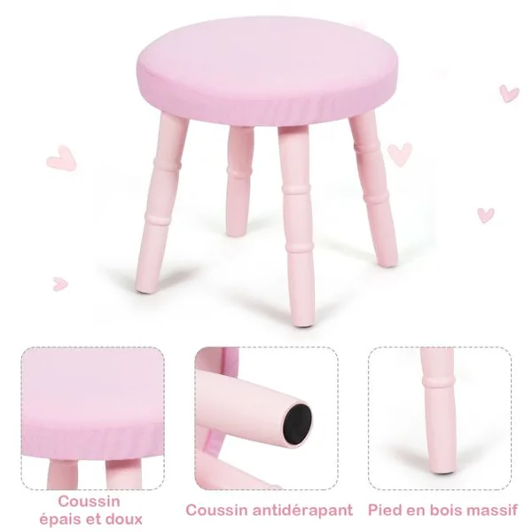 Coiffeuse Enfant avec Tiroir et tabouret Table de Maquillage de Filles Style Princesse Européenne Rose/Blanc