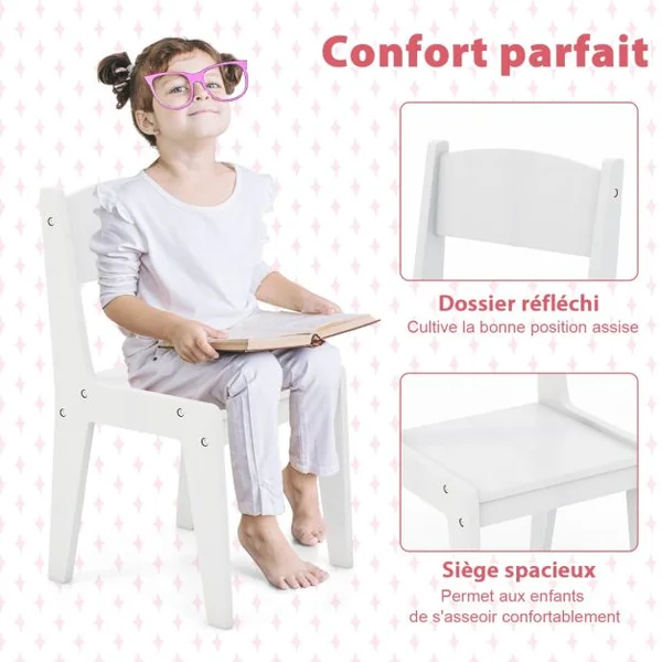 Coiffeuse et Tabouret pour Enfants avec Miroir et 120 Lumières LED Bureau Enfants avec Chaise 2 Étagères et Tiroir Blanc/Rose/Rose+Blanc