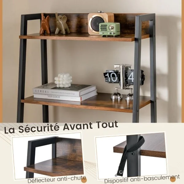 Coiffeuse Industrielle Miroir Rabattable Tabouret Table de Maquillage 2 Étagères ouvertes Espace de Rangement Caché Noir