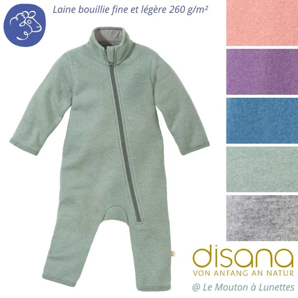 Combinaison bébé DISANA en laine bouillie bio 4 Saisons - fermeture éclair