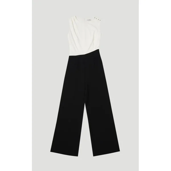 Combinaison Jambes Larges à Col Asymétrique Coupe Souple Ajustée