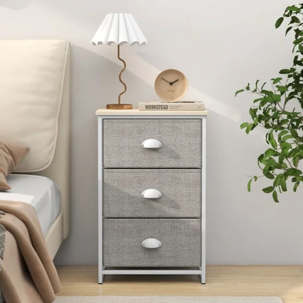 Commode 3 Tiroirs Table de Nuit avec Tiroirs Pliants 3 Unité de Rangement avec Cadre en Métal et Tiroirs en Bois Blanc