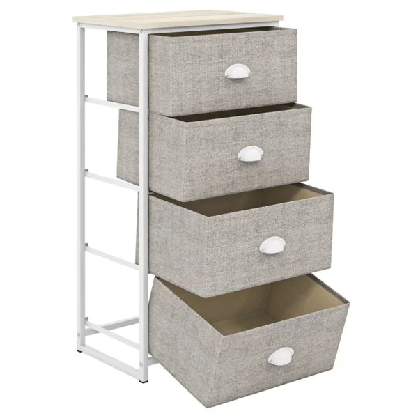 Commode 4 Tiroirs Table de Nuit avec Tiroirs Pliants 4 Unité de Rangement avec Cadre en Métal et Tiroirs en Bois Blanc