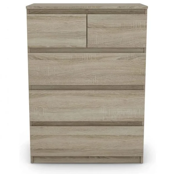 Commode avec 5 Tiroirs, Armoire Multifonction Moderne avec Rails en Métal 75 x 42 x 104 cm pour Chambre à Coucher Salon Couloir Brun