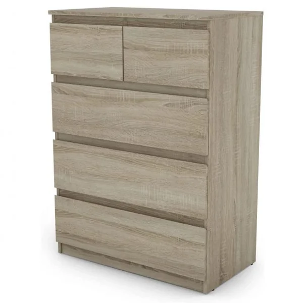 Commode avec 5 Tiroirs, Armoire Multifonction Moderne avec Rails en Métal 75 x 42 x 104 cm pour Chambre à Coucher Salon Couloir Brun