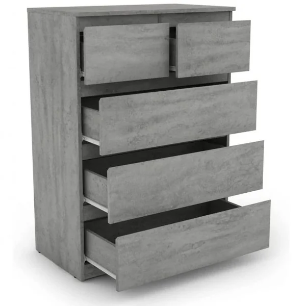 Commode avec 5 Tiroirs, Armoire Multifonction Moderne avec Rails en Métal 75 x 42 x 104 cm pour Chambre à Coucher Salon Couloir Gris