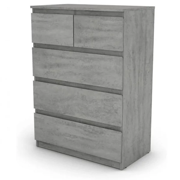 Commode avec 5 Tiroirs, Armoire Multifonction Moderne avec Rails en Métal 75 x 42 x 104 cm pour Chambre à Coucher Salon Couloir Gris
