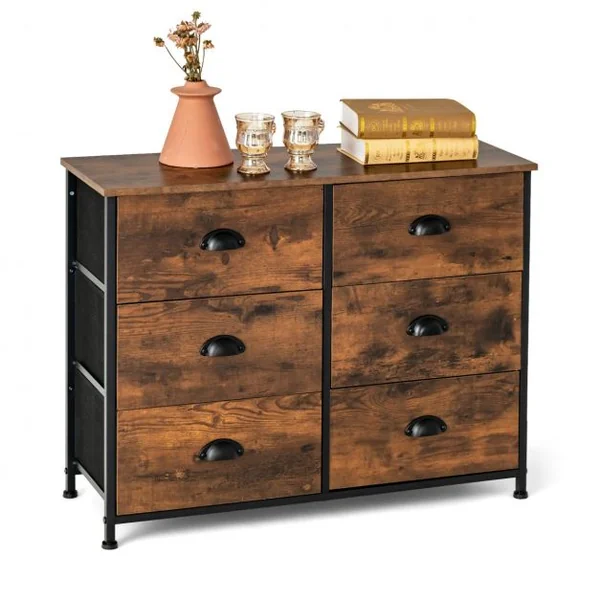 Commode avec 6 Tiroirs Meuble de Rangement avec Tiroirs en Tissu Poignées et Structure en Acier pour Chambre Salon