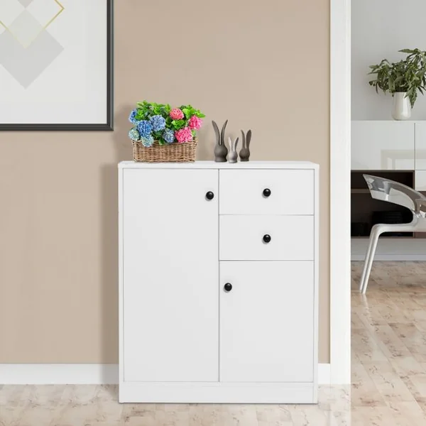 Commode Buffet Meuble de Rangement avec 2 Tiroirs et 2 Portes Meuble Bas Blanc avec Étagères Réglables pour Salon Chambre Entrée 72 x 34 x 85,5cm Blanc
