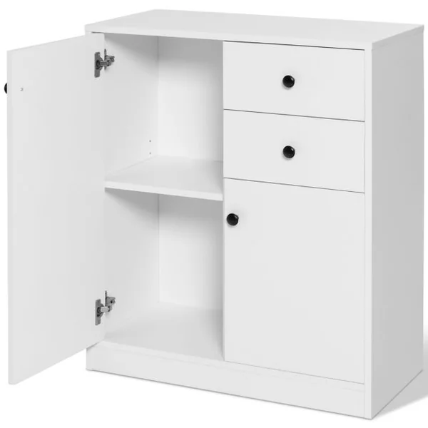 Commode Buffet Meuble de Rangement avec 2 Tiroirs et 2 Portes Meuble Bas Blanc avec Étagères Réglables pour Salon Chambre Entrée 72 x 34 x 85,5cm Blanc
