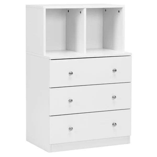 Commode Chambre Adulte avec 3 Tiroirs 2 Compartiments Meuble de Rangement en Bois pour Chambre Salon Entrée 60 x 40 x 94 cm Blanc