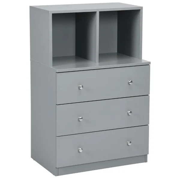 Commode Chambre Adulte avec 3 Tiroirs 2 Compartiments Meuble de Rangement en Bois pour Chambre Salon Entrée 60 x 40 x 94 cm Gris