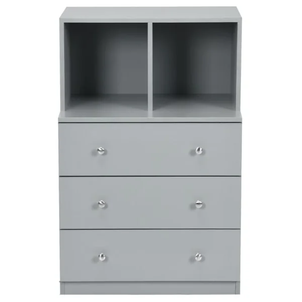 Commode Chambre Adulte avec 3 Tiroirs 2 Compartiments Meuble de Rangement en Bois pour Chambre Salon Entrée 60 x 40 x 94 cm Gris