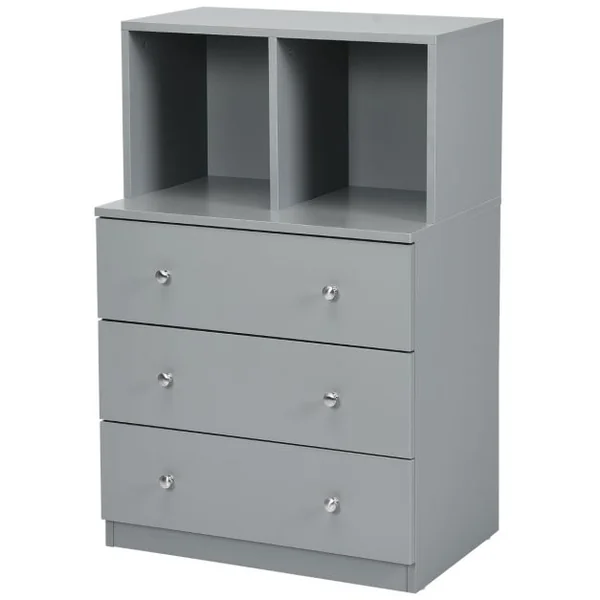 Commode Chambre Adulte avec 3 Tiroirs 2 Compartiments Meuble de Rangement en Bois pour Chambre Salon Entrée 60 x 40 x 94 cm Gris