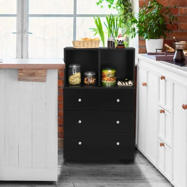 Commode Chambre Adulte avec 3 Tiroirs 2 Compartiments Meuble de Rangement en Bois pour Chambre Salon Entrée 60 x 40 x 94 cm Noir